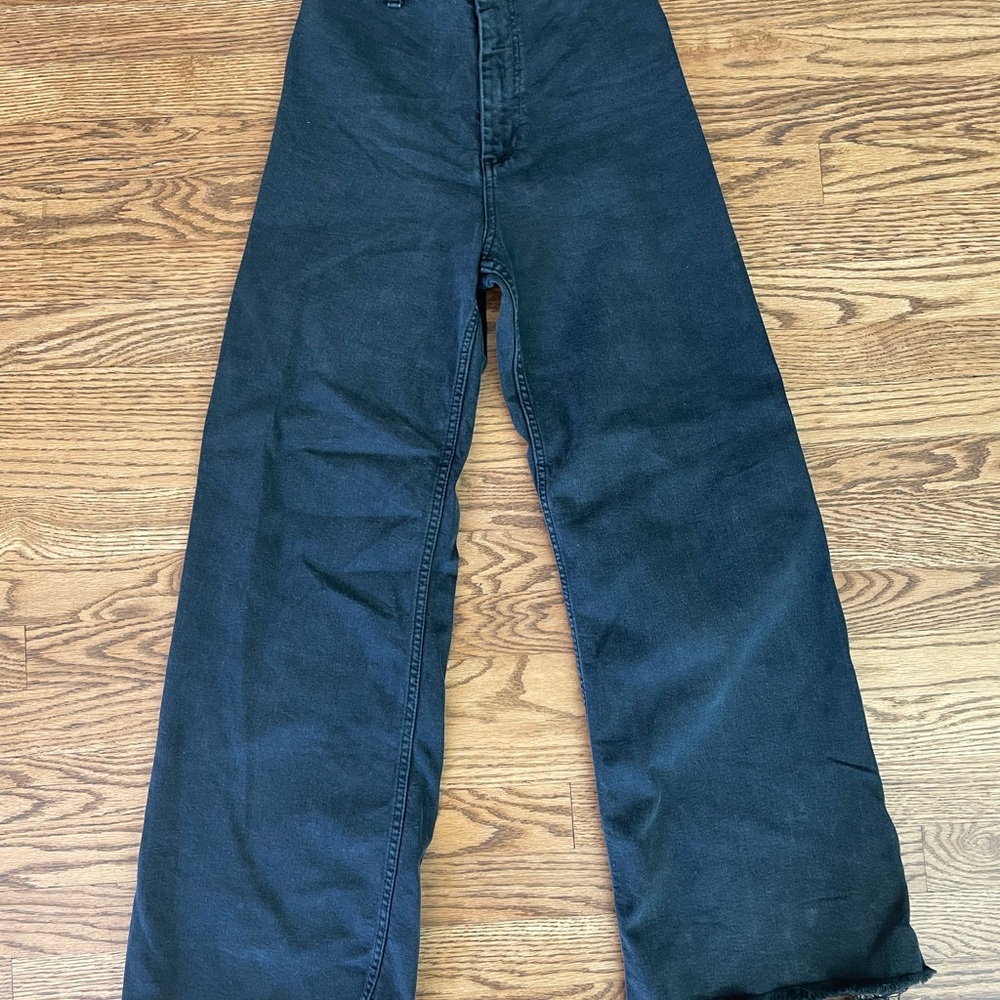 Zara High Waist Marine Straight Leg Raw Hem Jeans